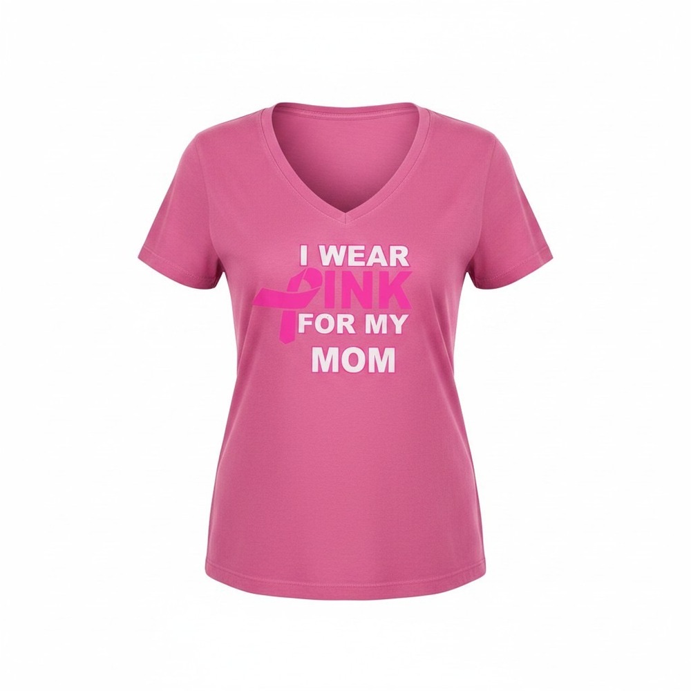 Next Level Ideal Breast Cancer Awareness I Wear Pink For My Mom V-Neck Shirt XL